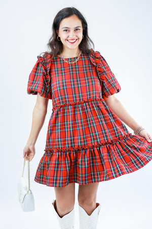 Girly Holidays Plaid Dress In Red