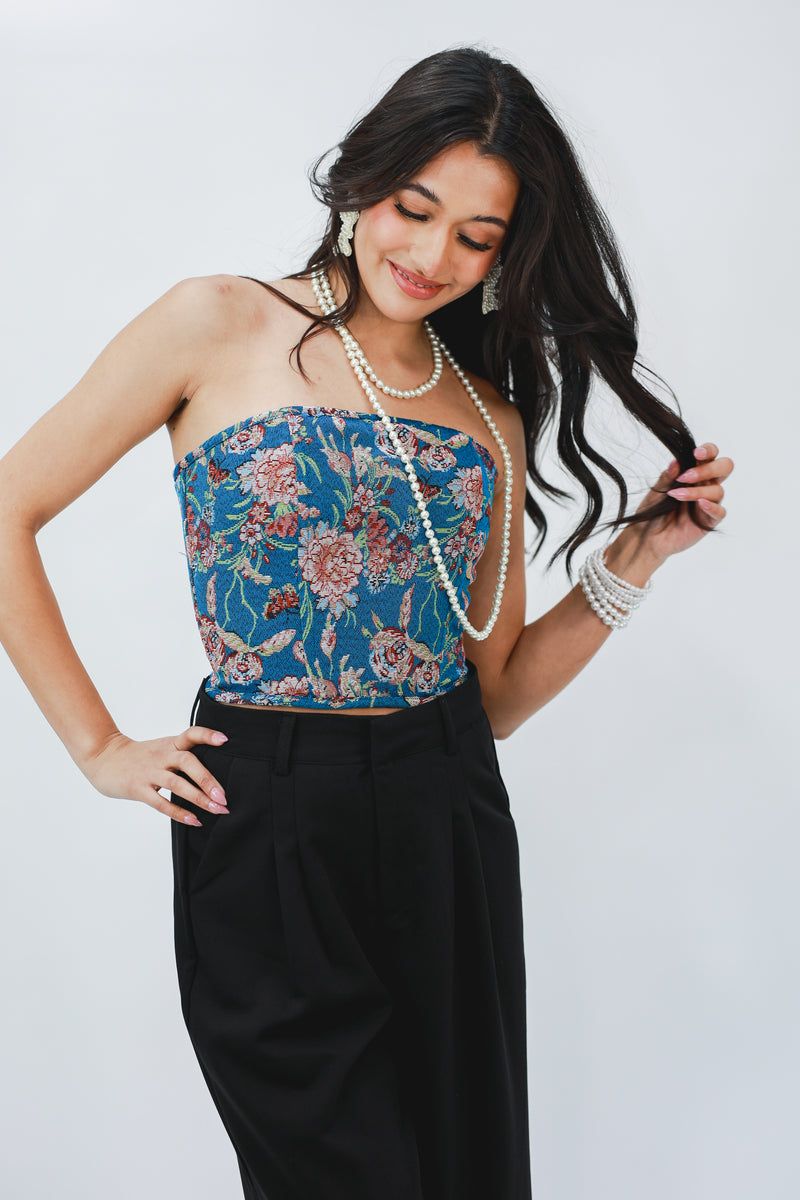 Vegas Nights Floral Corset In Blue