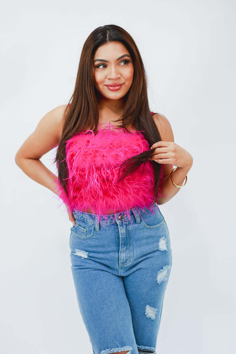 Red Carpet Feather Cami In Magenta