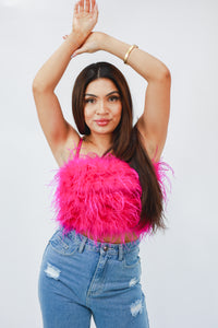 Red Carpet Feather Cami In Magenta