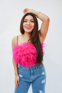 Red Carpet Feather Cami In Magenta