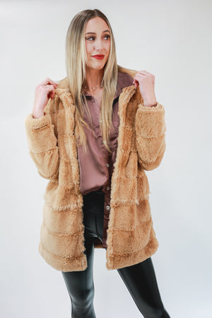 Wifey Material Faux Fur Jacket In Camel