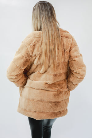 Wifey Material Faux Fur Jacket In Camel