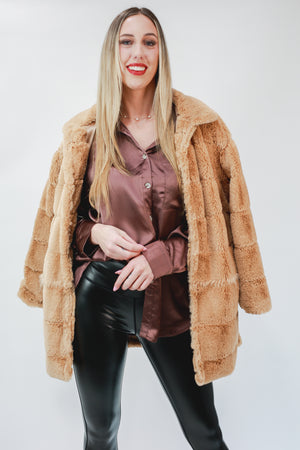 Wifey Material Faux Fur Jacket In Camel