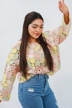 Daisy Garden Crochet Top In Pink