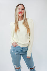 Classy Puff Shoulder Sweater In Ivory