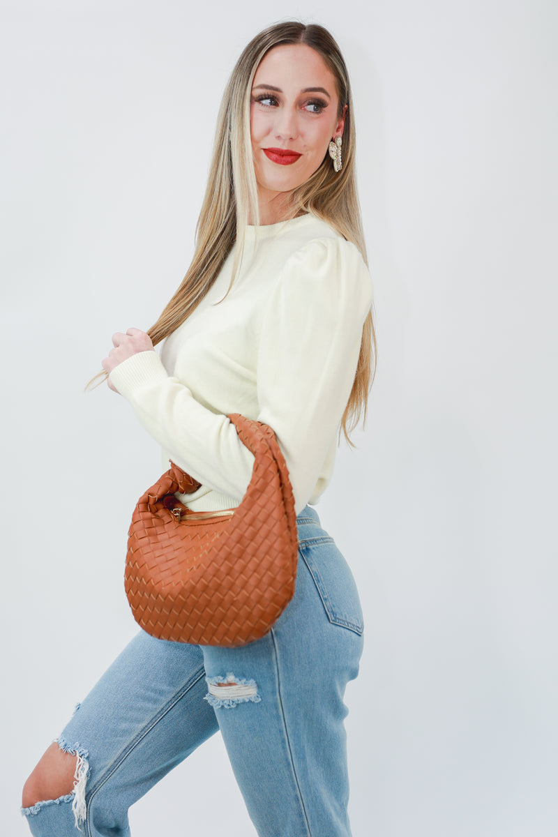 Classy Puff Shoulder Sweater In Ivory