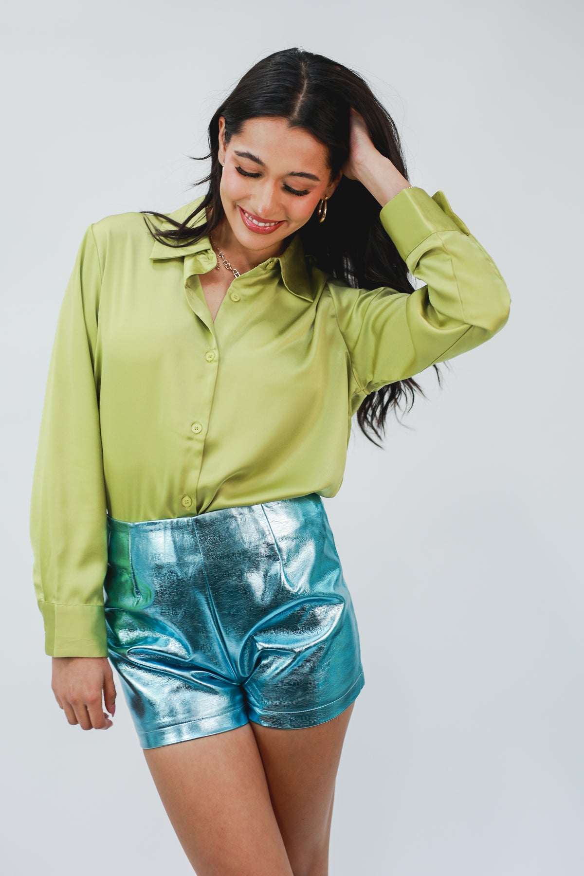 Beating Hearts Satin Top In Pistachio