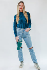 Better ME Pleated Velvet Top In Teal