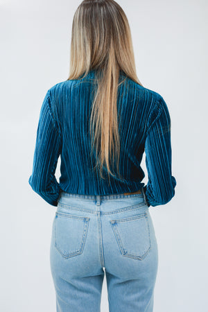 Better ME Pleated Velvet Top In Teal