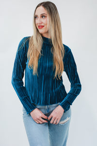 Better ME Pleated Velvet Top In Teal