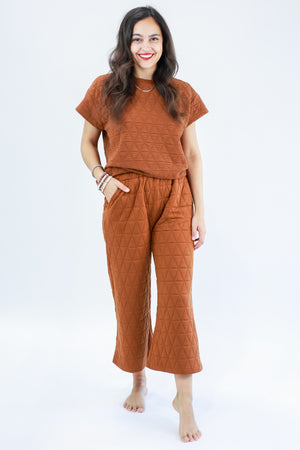 Comfort Days Quilted Short Top In Rust