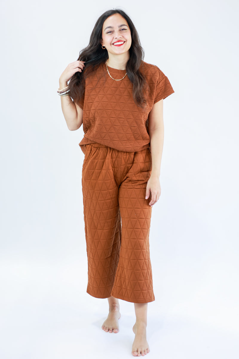 Comfort Days Quilted Pants In Rust