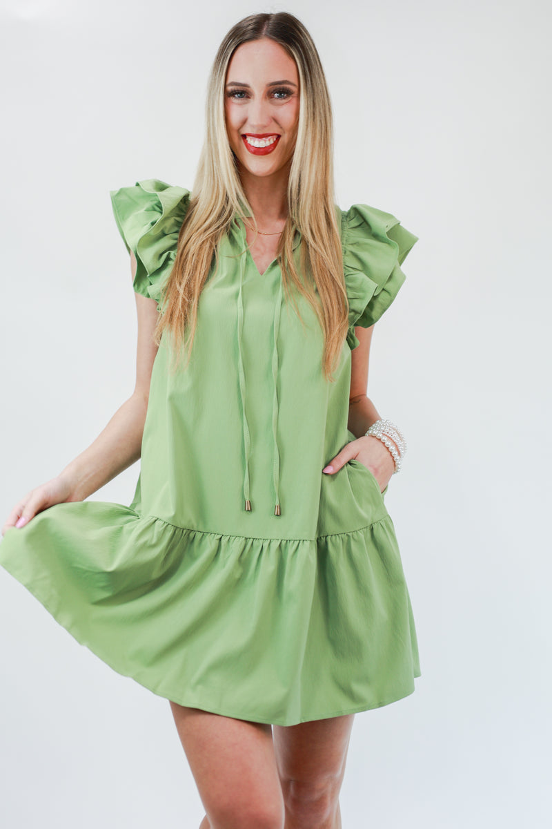 Spring Patio Shift Dress In Sage