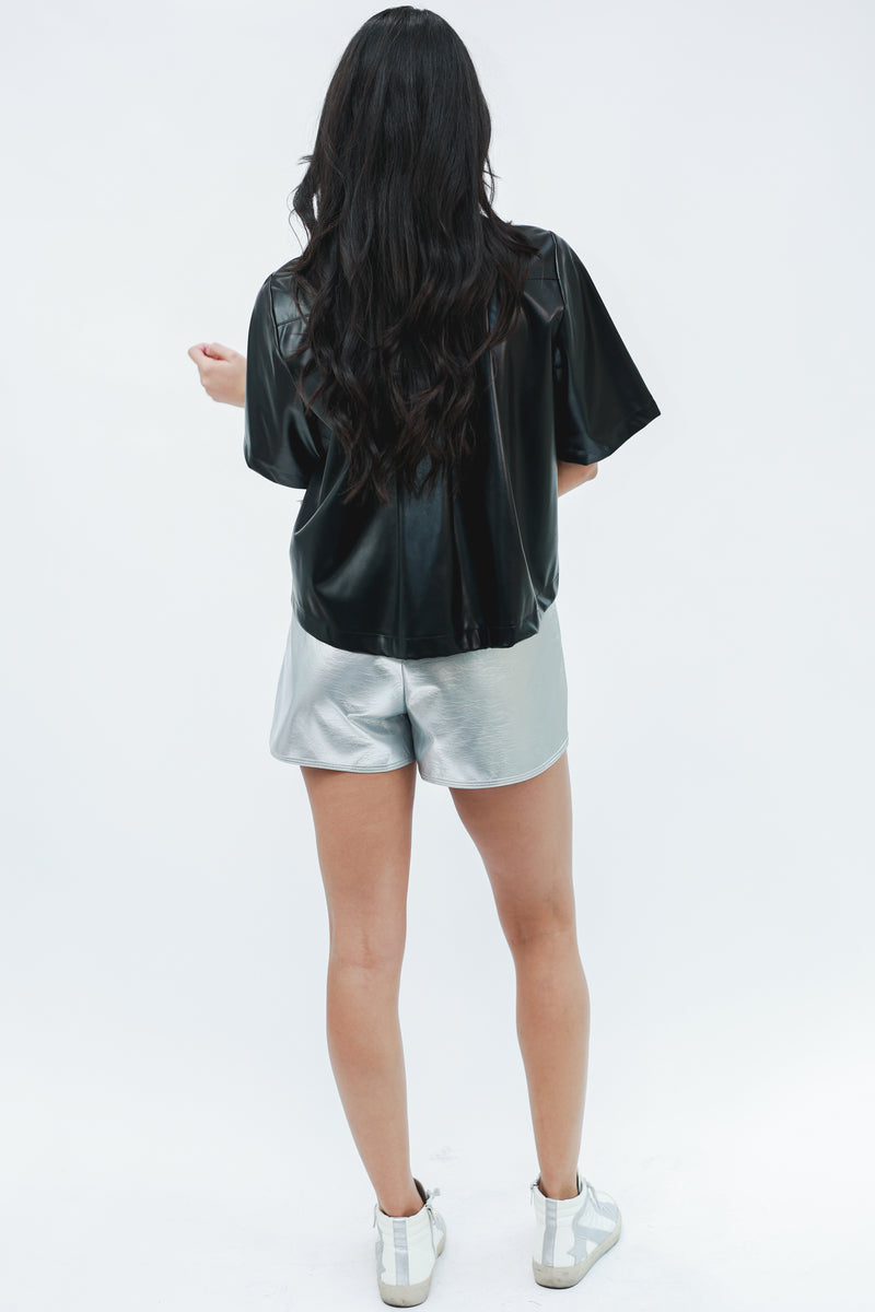 Trending All Year Faux Leather Top In Black