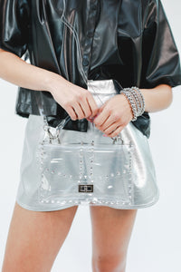 The Victoria Faux Leather Shorts In Silver