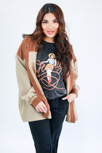 Fireside Weather Colorblock Shacket In Tan