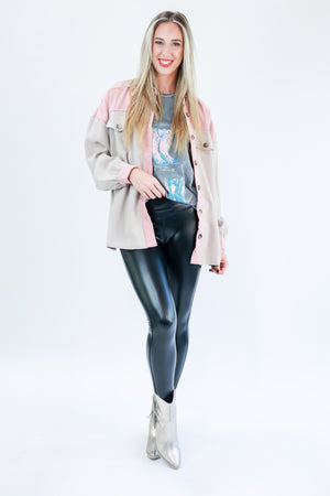 Fireside Weather Colorblock Shacket In Light Pink