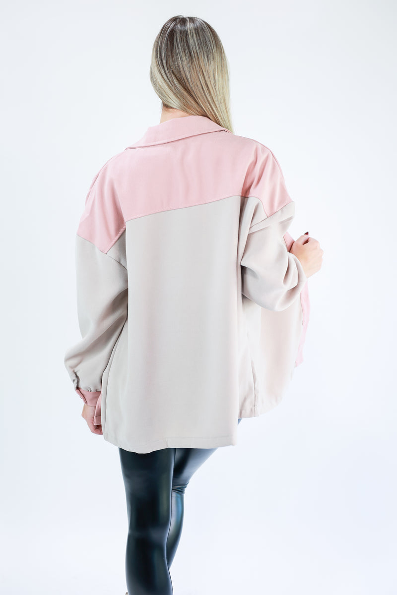 Fireside Weather Colorblock Shacket In Light Pink