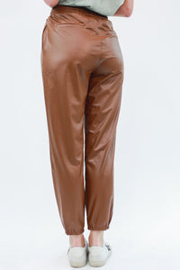 Joyful Days Faux Leather Jogger In Camel