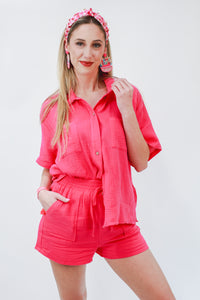 Summer Getaway Gauze Top In Fuchsia