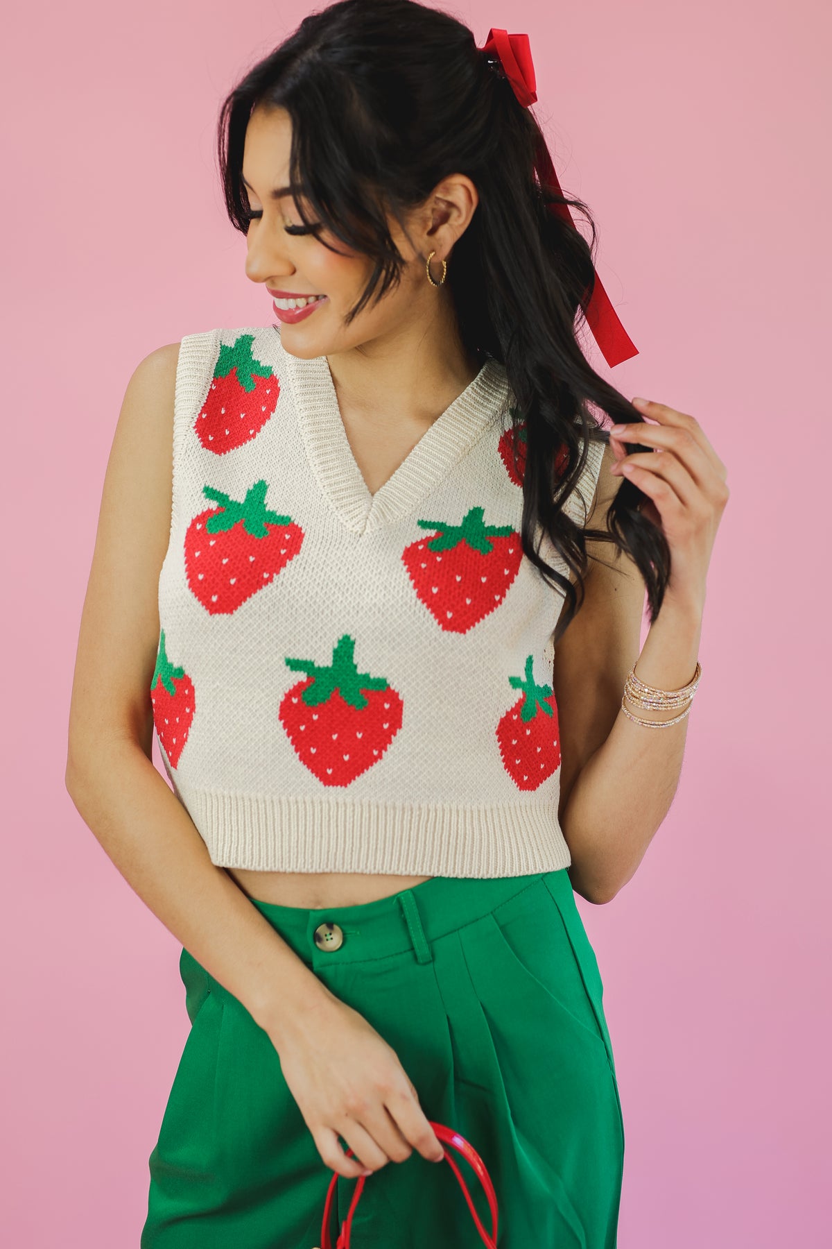 Strawberry Patch Knit Vest - Ivory