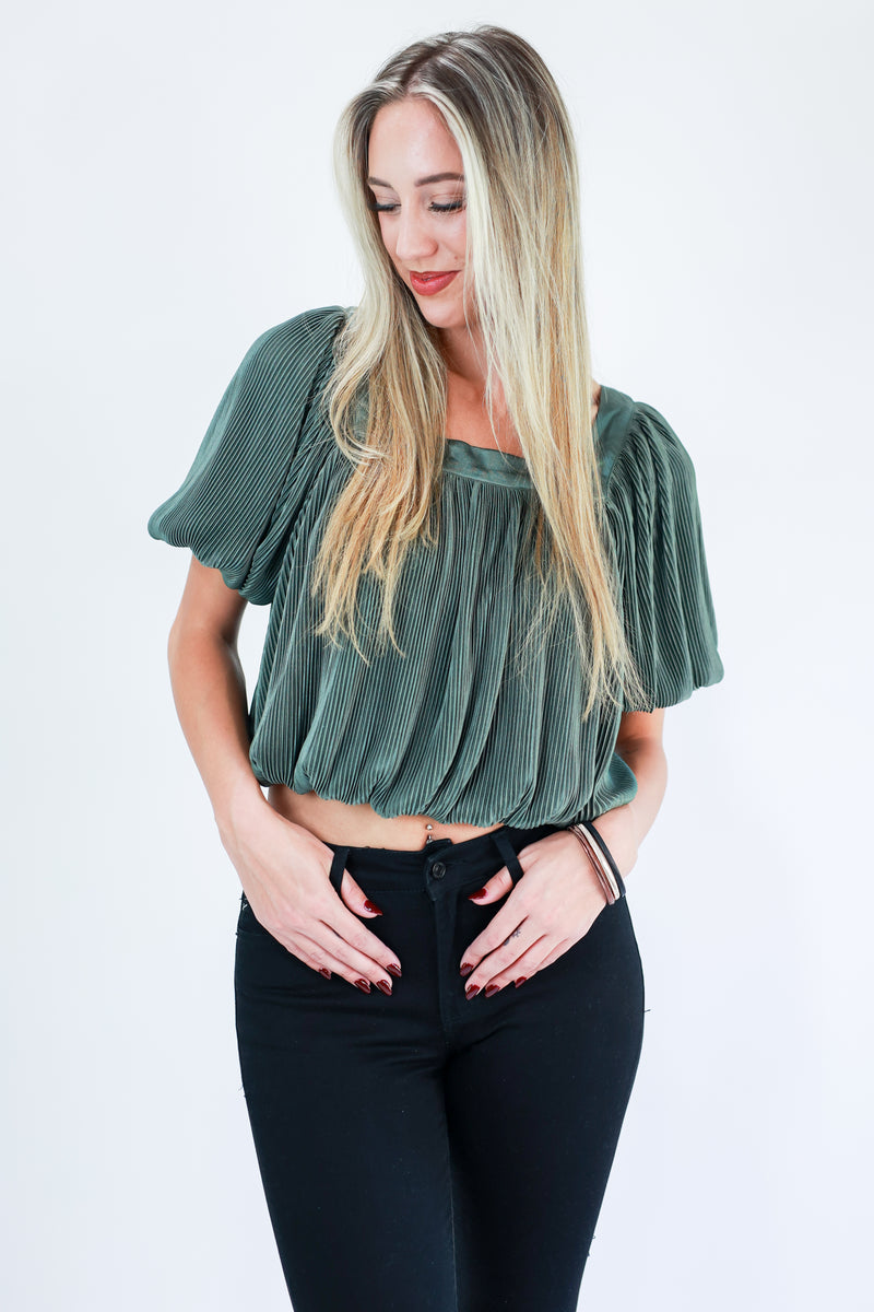 Desert Sage Pleated Top