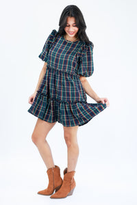 Girly Holidays Plaid Dress In Navy