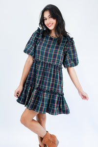 Girly Holidays Plaid Dress In Navy