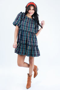 Girly Holidays Plaid Dress In Navy