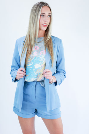 Divinely Sweet Blazer In Dusty Blue