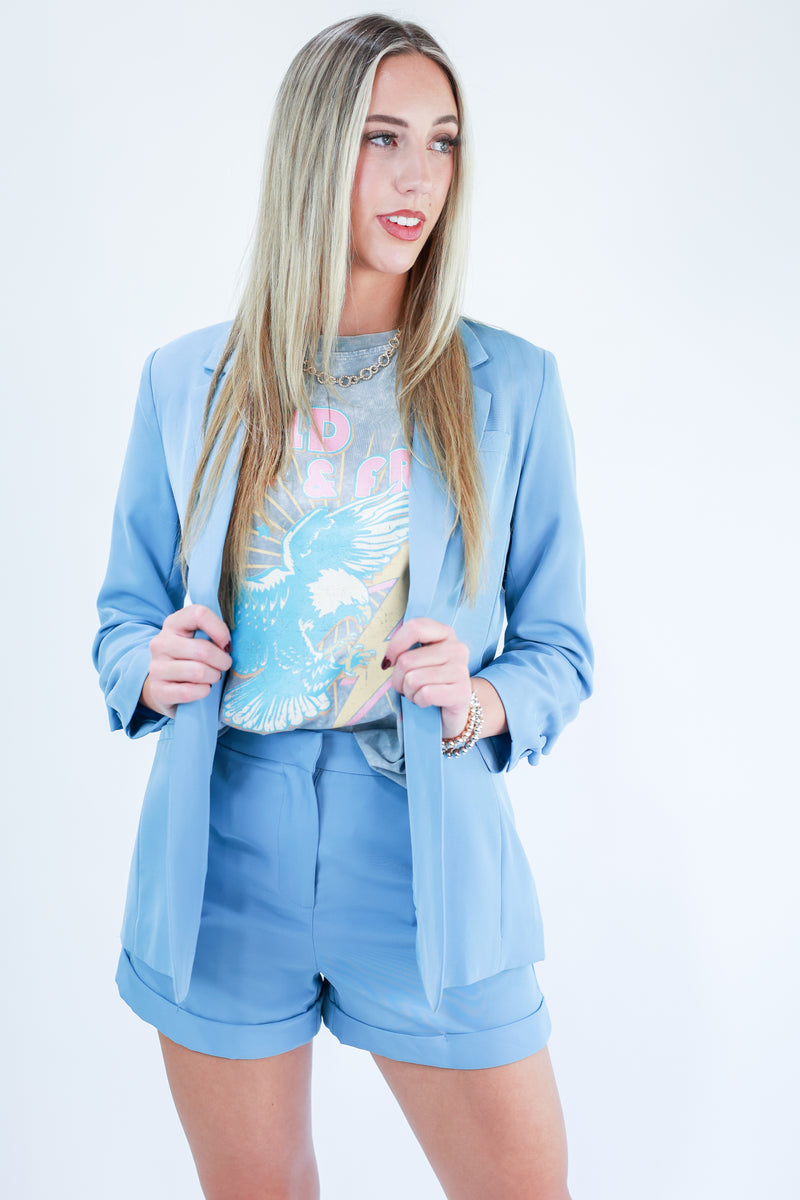 Divinely Sweet Blazer In Dusty Blue