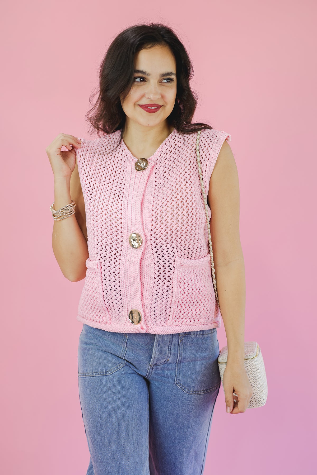 Rare Beauty Knit Vest In Light Pink