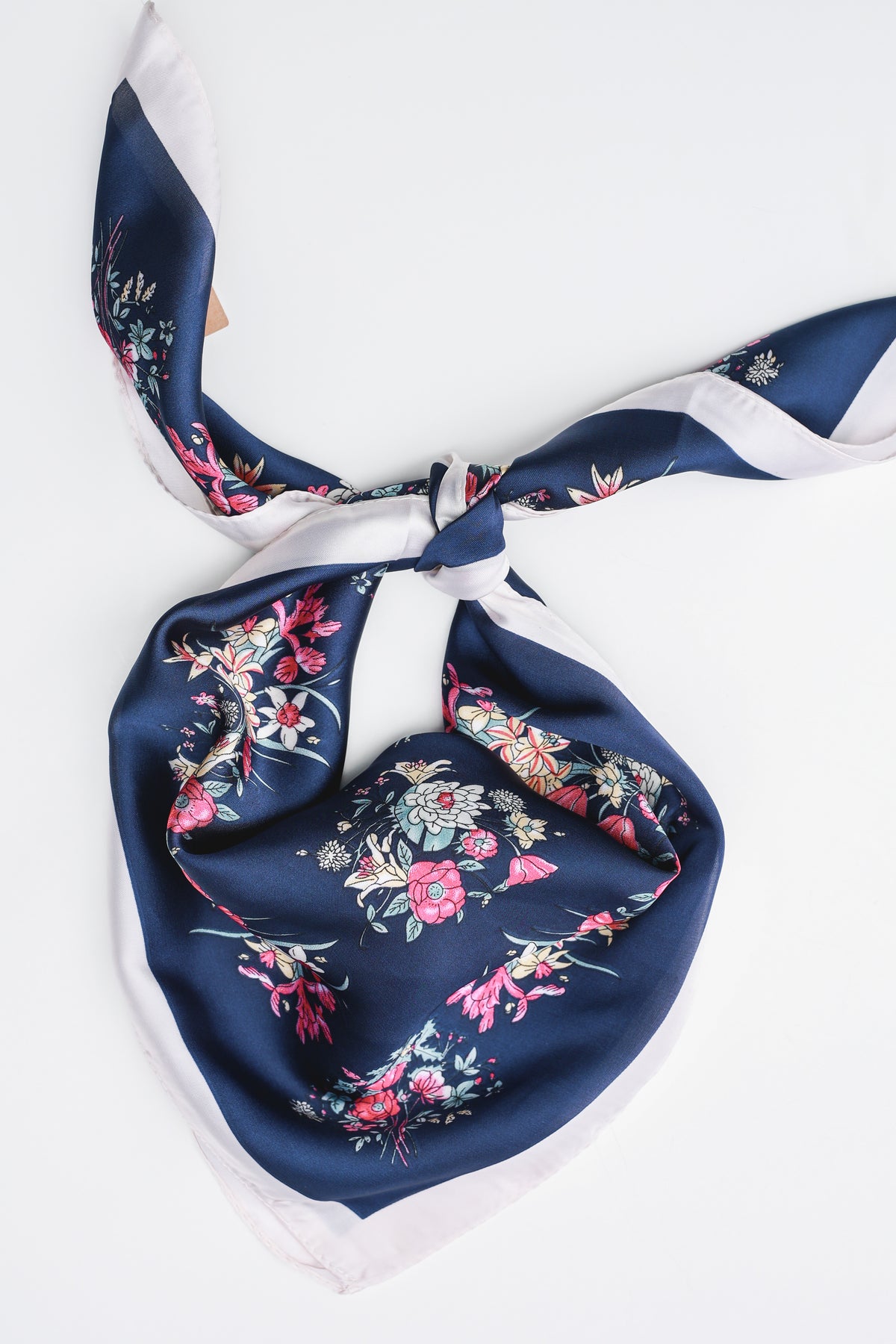 Flower Petal Satin Scarf In Navy