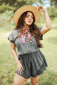 Traveling Gypsy Denim Romper In Black