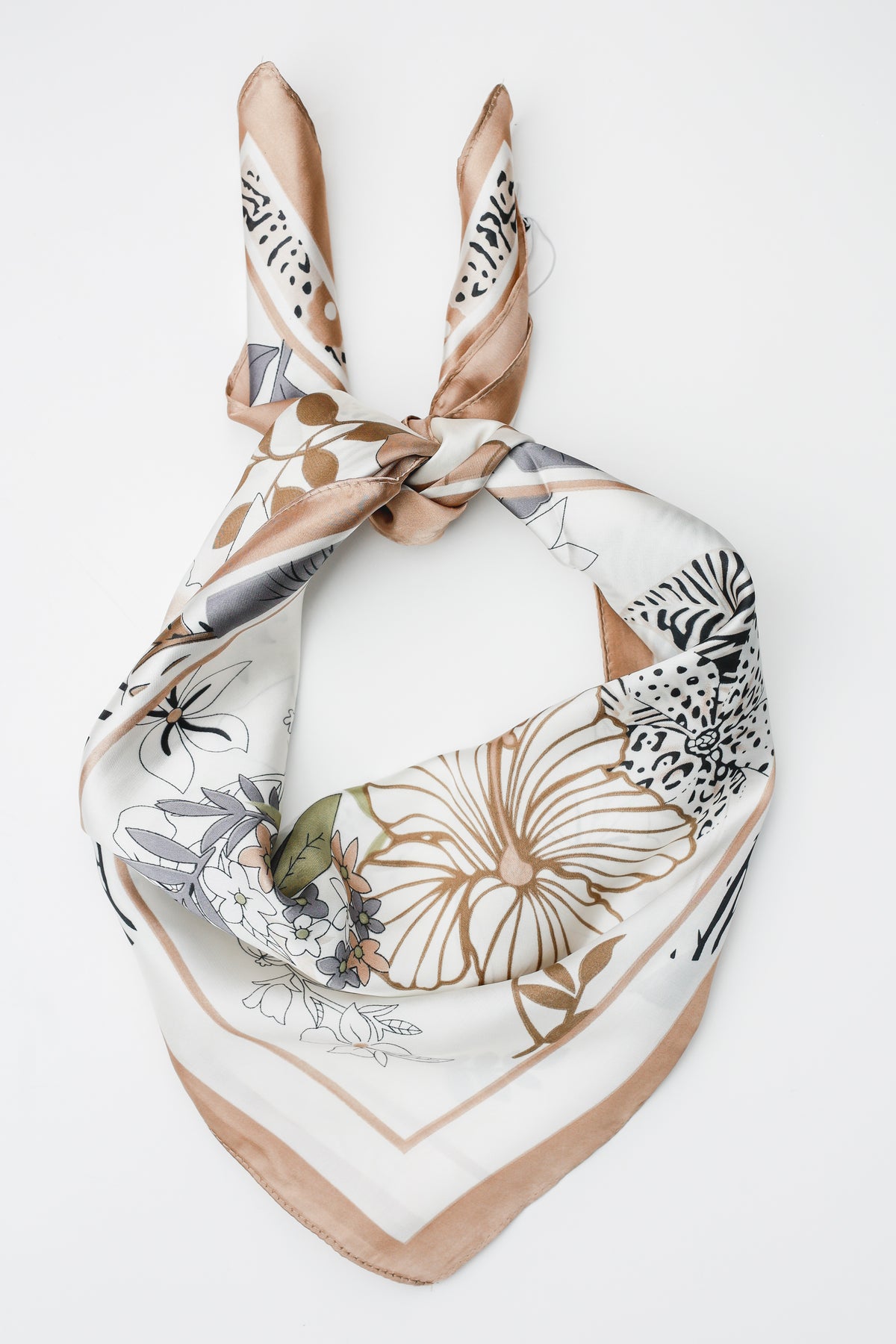 Tropical Vacay Satin Scarf In Taupe