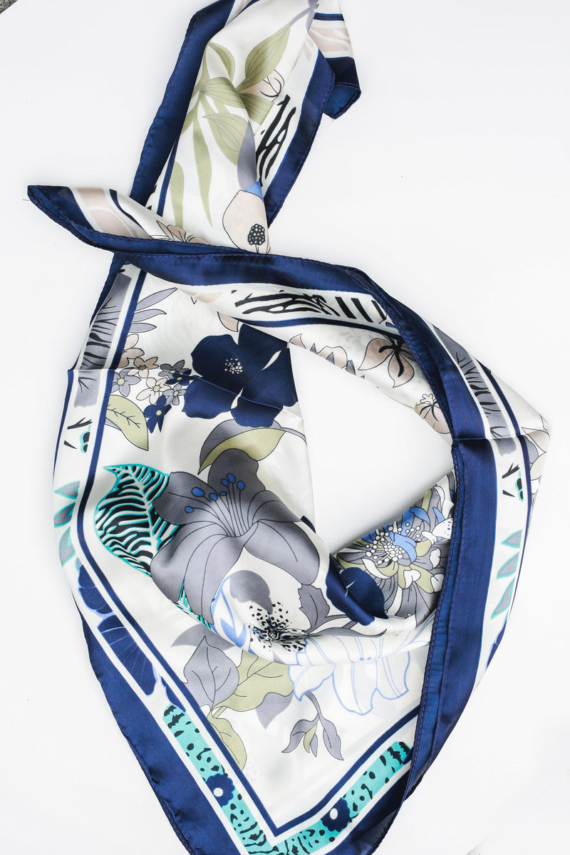 Tropical Vacay Satin Scarf In Navy