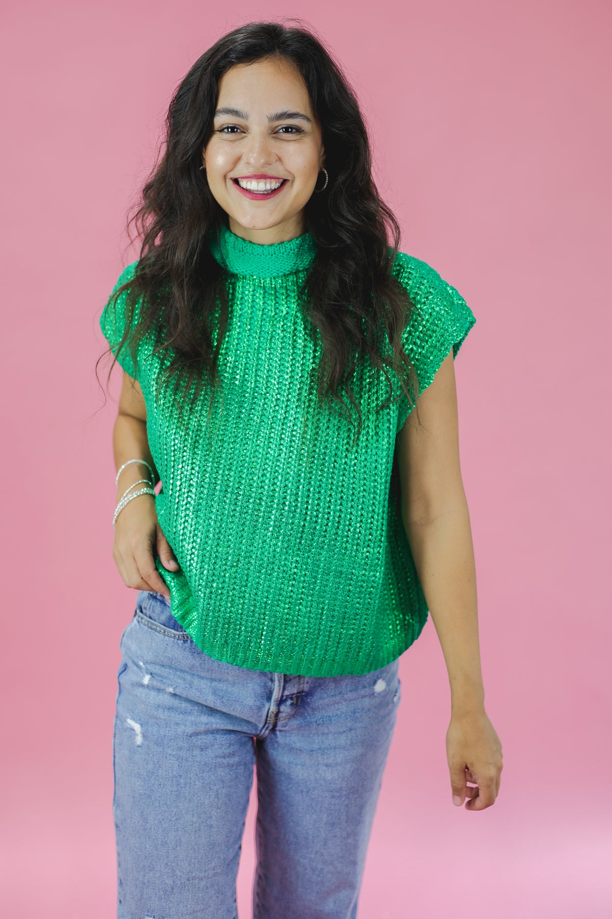 Star Moment Metallic Sweater In Green