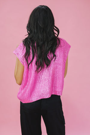 Star Moment Metallic Sweater In Candy Pink