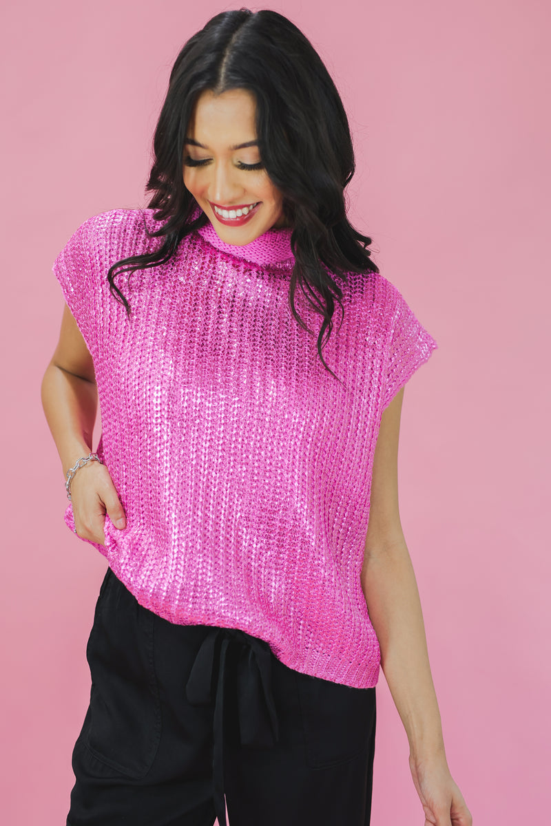 Star Moment Metallic Sweater In Candy Pink