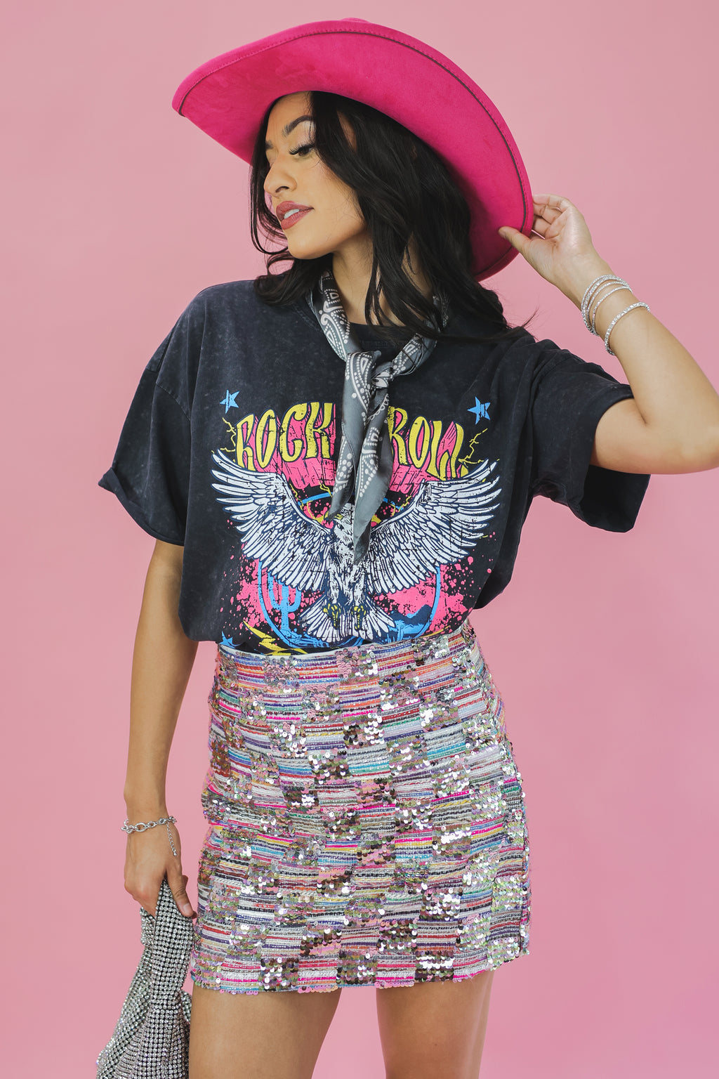 Rock N Roll Eagle Tee In Black