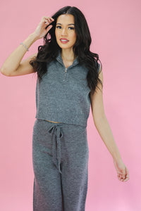 Autumn Cutie Sweater Tank In Charcoal