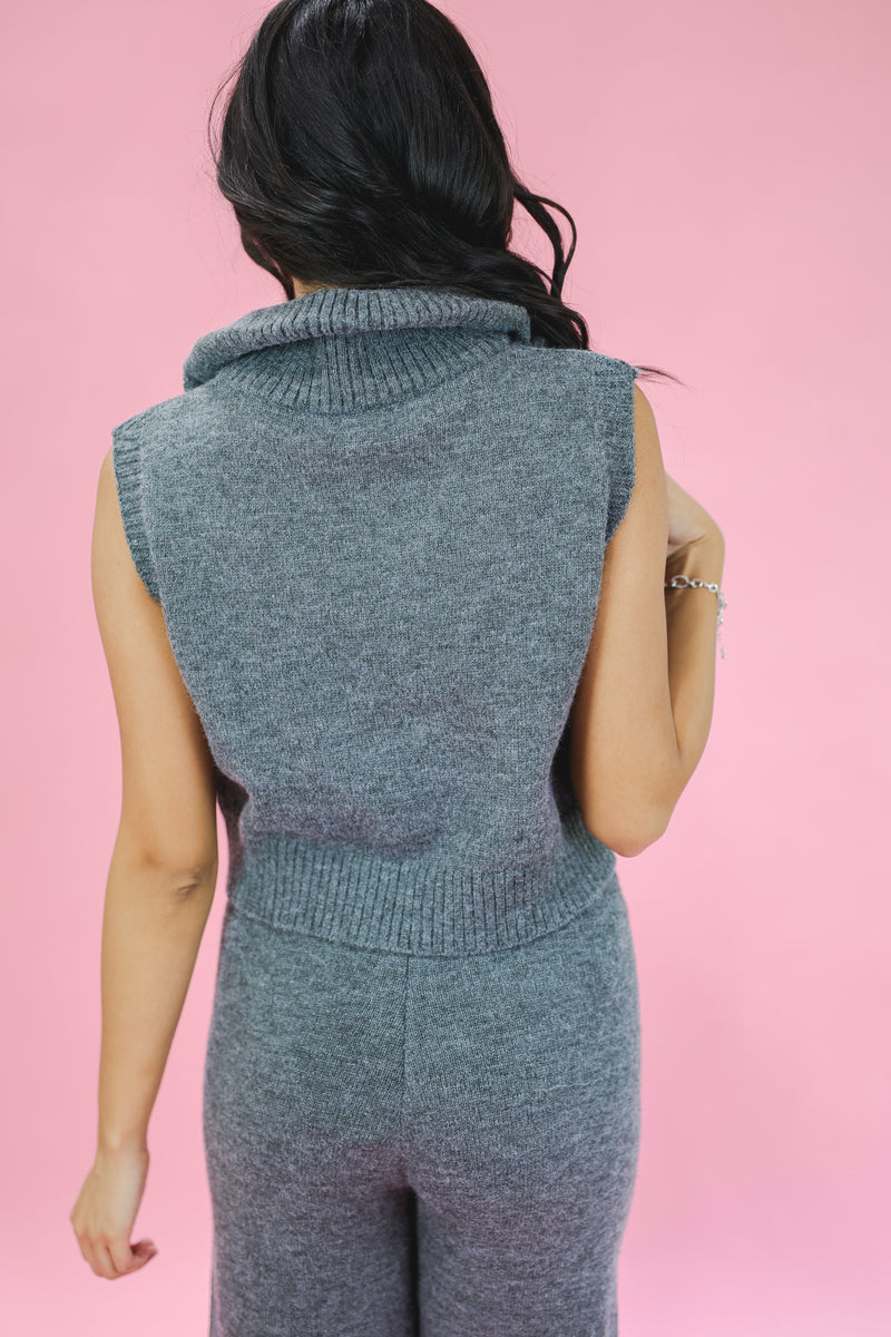 Autumn Cutie Sweater Tank In Charcoal