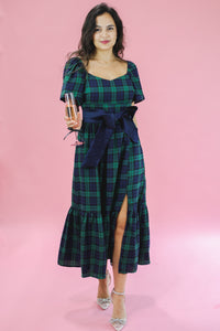 Home For The Holidays Tartan Midi Dress In Navy