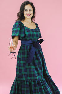 Home For The Holidays Tartan Midi Dress In Navy