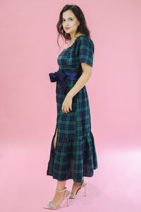 Home For The Holidays Tartan Midi Dress In Navy