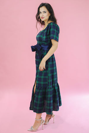 Home For The Holidays Tartan Midi Dress In Navy