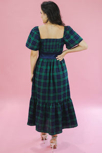 Home For The Holidays Tartan Midi Dress In Navy