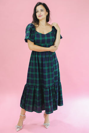 Home For The Holidays Tartan Midi Dress In Navy