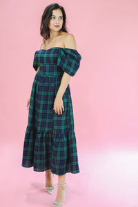 Home For The Holidays Tartan Midi Dress In Navy